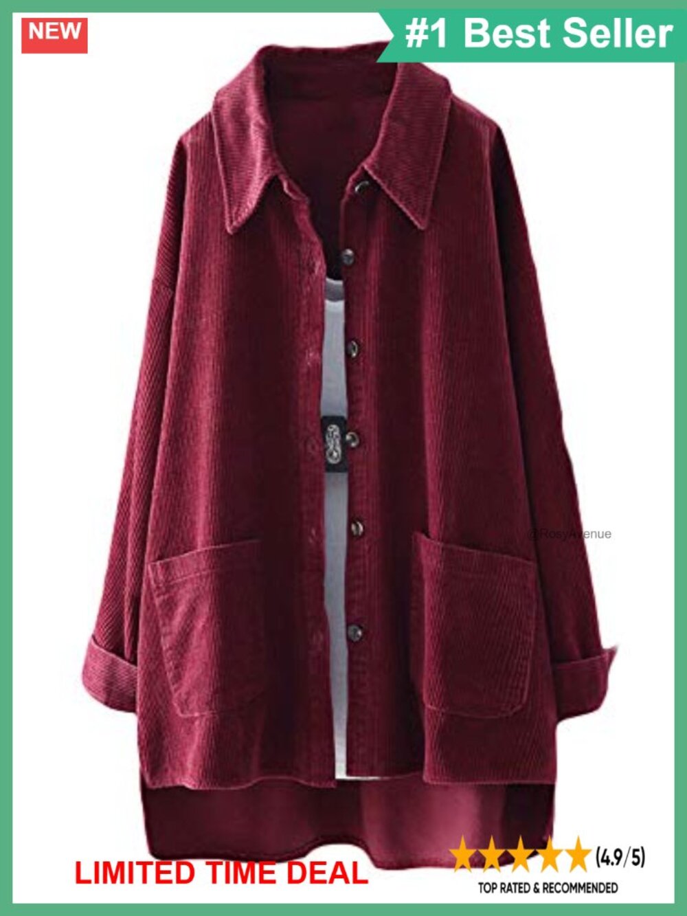 Corduroy Button Down Shirt Jacket Cotton Long Sleeve Hi Low Hem Loose Fit Women